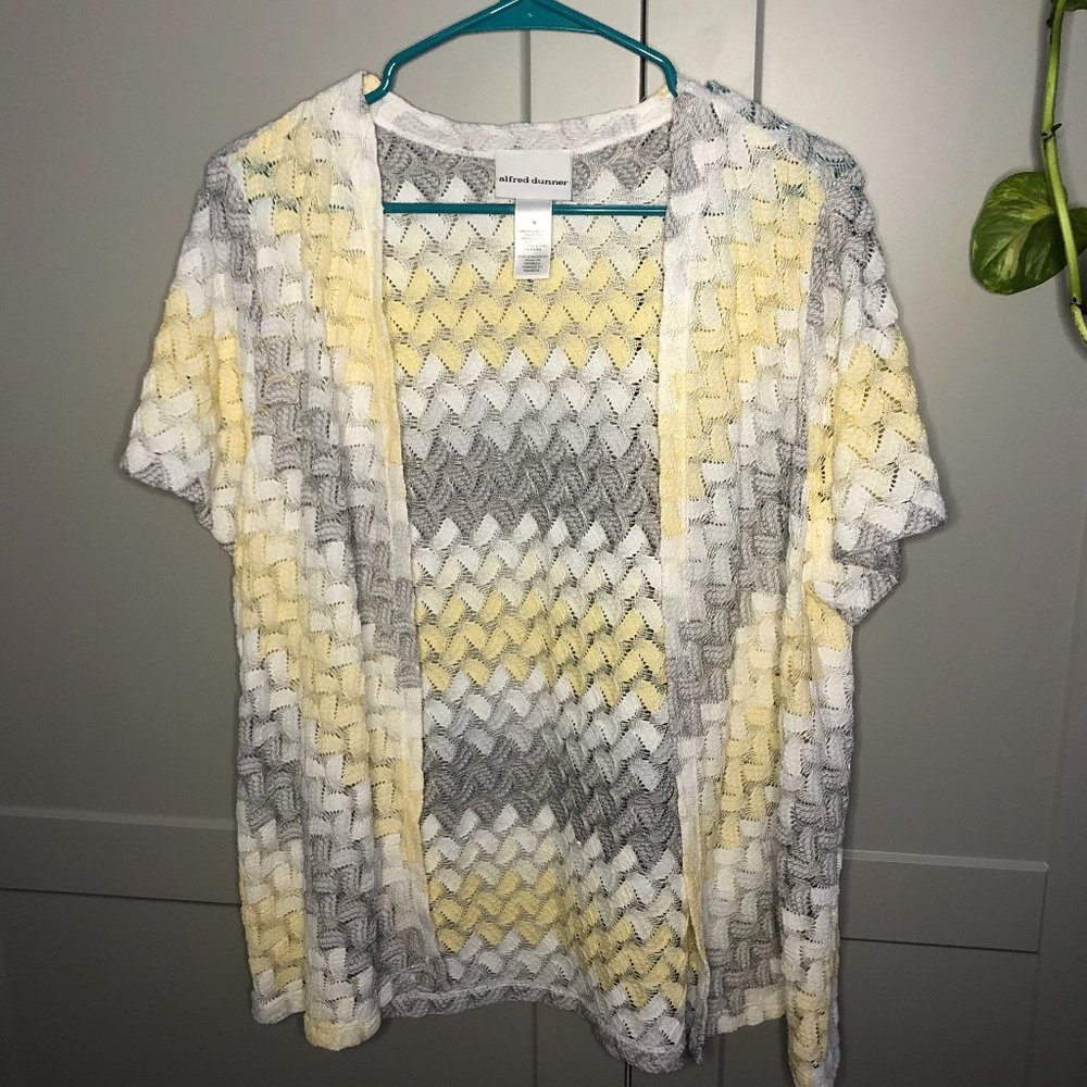 alfred dunner - Size Medium Yellow, Grey, and White Lacy/ Crochet Type S…